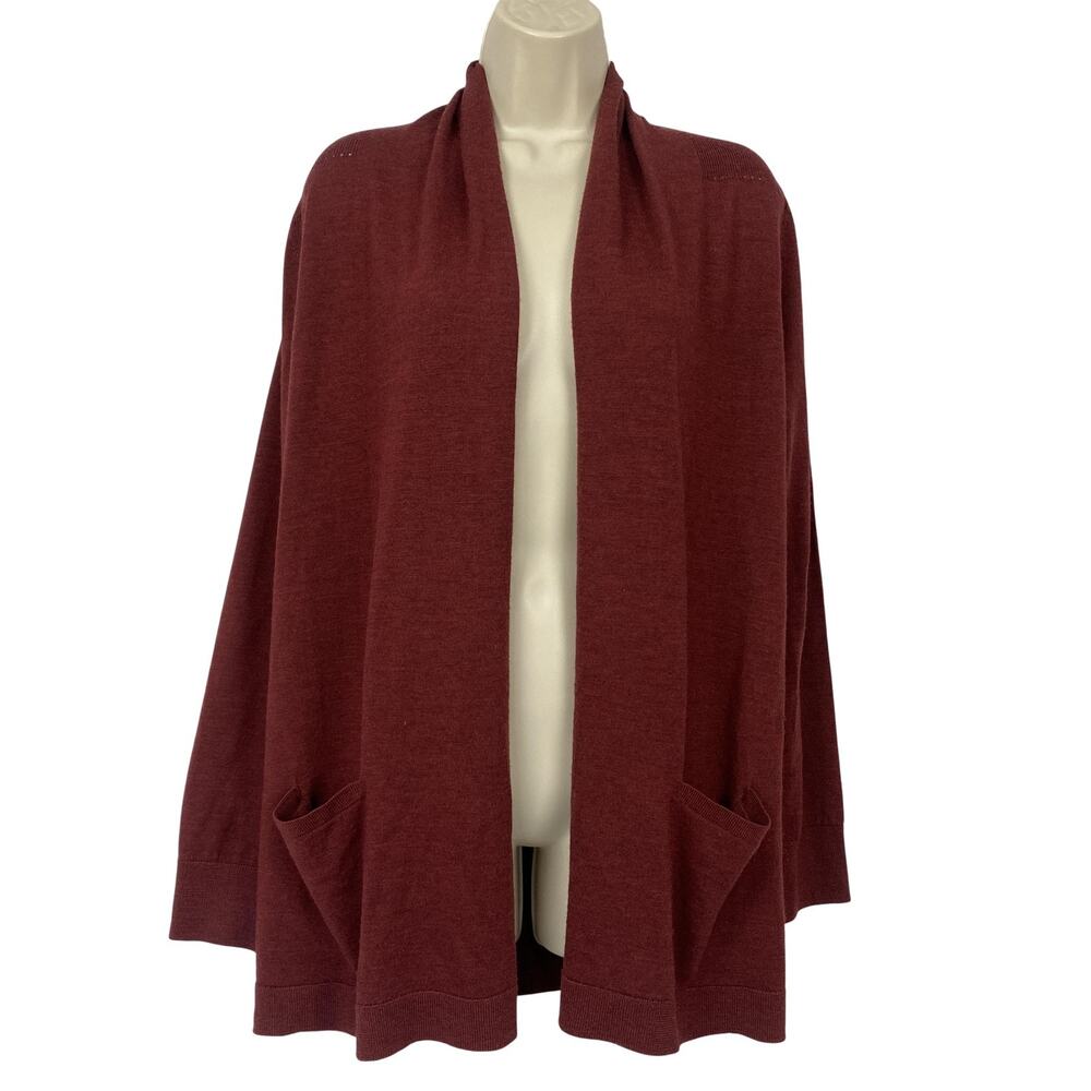 Talbots Merino Wool Cardigan Sweater Womens Medium Red Open Front Pockets Cozy